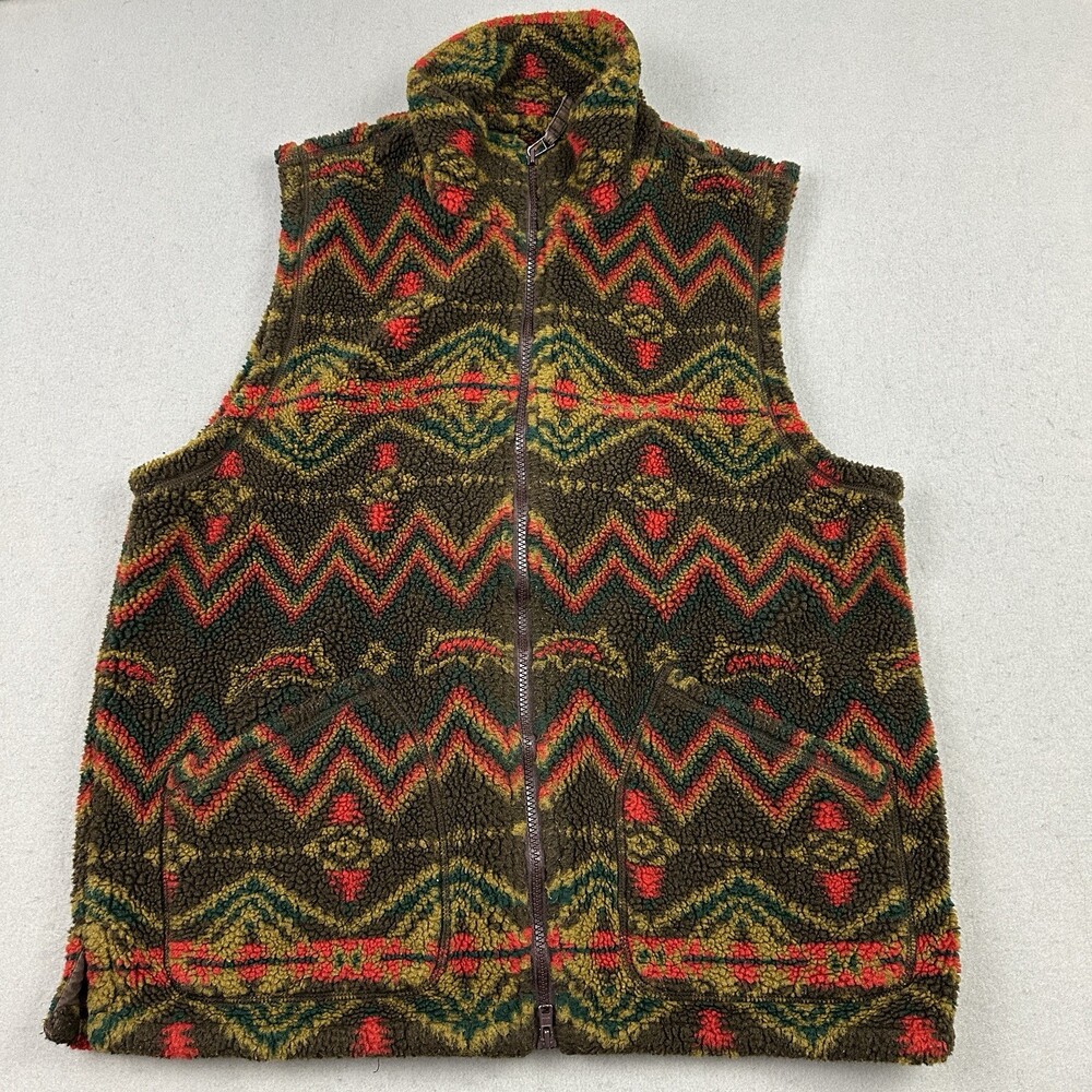 Royal Robbins Vest Women Large Green Aztec Full Zip Fleece Jacket Outdoor L